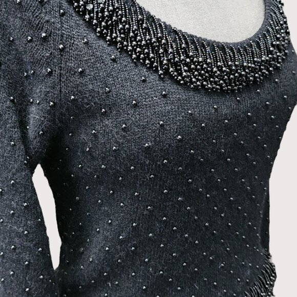 Ports Two Piece Black Angora Beaded Set - Picture 4 of 9